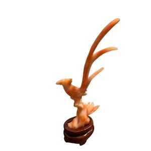 -3” Chinese Coral Carved Dynasty Palace Bird Figurine Very Old